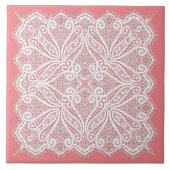 Kant doily roze wit  ouderwets tegeltje (Voorkant)