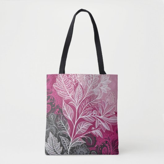 Kant Effect Bloemblad Fuschia, zwart en wit Tote Bag (Voorkant)