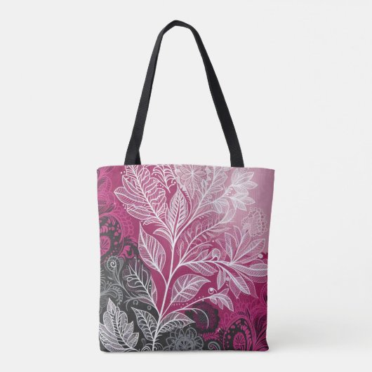 Kant Effect Bloemblad Fuschia, zwart en wit Tote Bag (Achterkant)