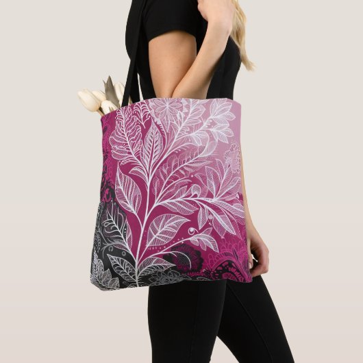 Kant Effect Bloemblad Fuschia, zwart en wit Tote Bag (Dichtbij)