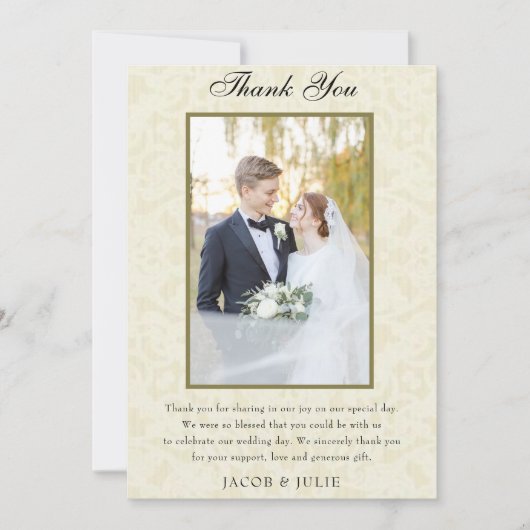 Kant Elegant Foto Bruiloft Bedankkaart (Voorkant)