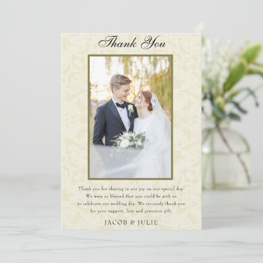 Kant Elegant Foto Bruiloft Bedankkaart (Staand voorkant)