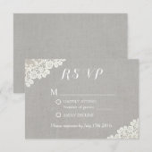  kant Elegant linnen rustieke bruiloft RSVP Kaartje (Voorkant / Achterkant)