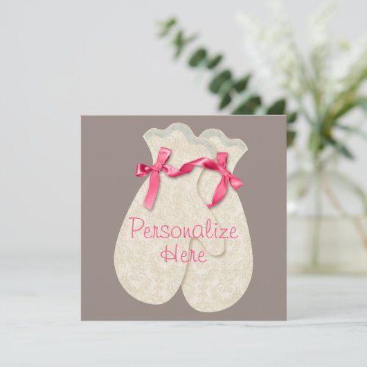 Kant elegante winter mitten lint kant roze crème (Staand voorkant)