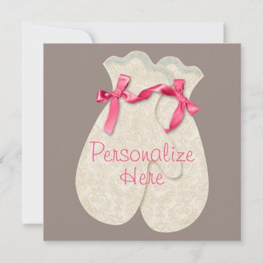 Kant elegante winter mitten lint kant roze crème (Voorkant)