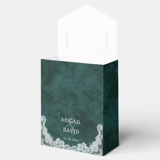 Kant Emerald Green Velvet Religieuze Trouwtent Bedankdoosjes (Geopend)