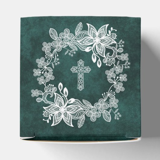 Kant Emerald Green Velvet Religious Wedding Cube Bedankdoosjes (Bovenkant)