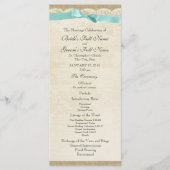 kant en Aqua Bow Wedding Programma Programmakaart (Voorkant)