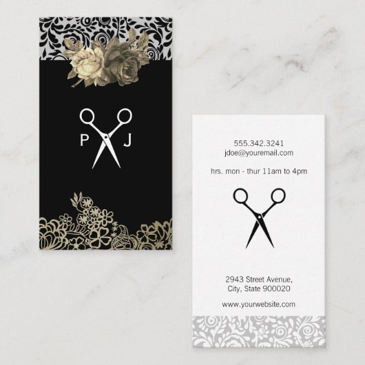 Kant en Bloemen Haar Stylist Visitekaartje (Voorkant / Achterkant)