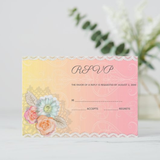 kant en bloemen RSVP kaartje (Staand voorkant)