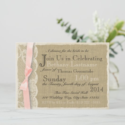  kant en Blush Bow Vrijgezellenfeest Kaart (Staand voorkant)