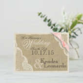 Kant en Blush Pink Bow Sla de datum op Save The Date (Staand voorkant)