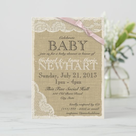  Kant en Boog Baby shower Roze Kaart (Staand voorkant)