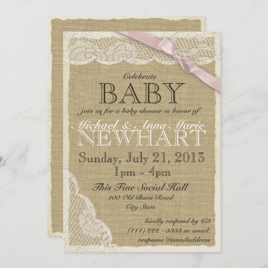  Kant en Boog Baby shower Roze Kaart (Voorkant / Achterkant)