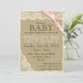  Kant en Bow Baby shower Blush Roze Kaart (Staand voorkant)