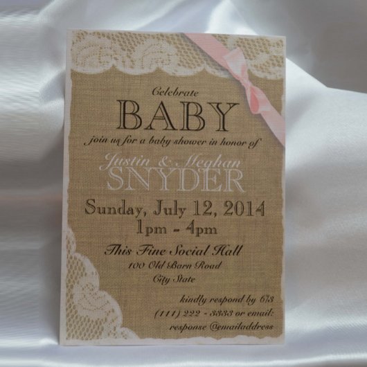  Kant en Bow Baby shower Blush Roze Kaart