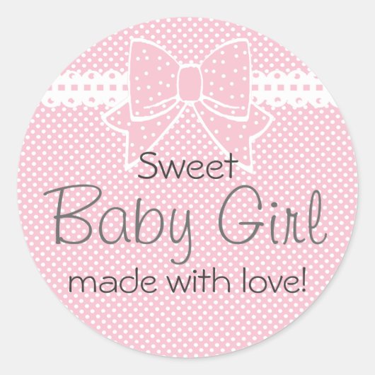 Kant en Bow Roze Baby shower Favor Ronde Sticker (Voorkant)