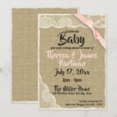 Kant en Burlap Baby shower Kaart (Voorkant / Achterkant)