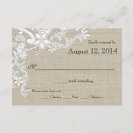 kant en Burlap Country Romance Reageer RSVP Kaartje