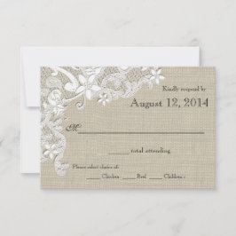  kant en Burlap Country Romance Reageer RSVP Kaartje