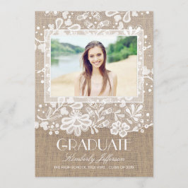 Kant en Burlap Elegant Foto Afstudeerfeest Kaart