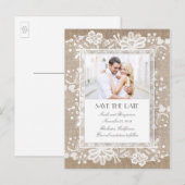 Kant en Burlap  Foto Sla de datum op Aankondigingskaart (Voorkant / Achterkant)