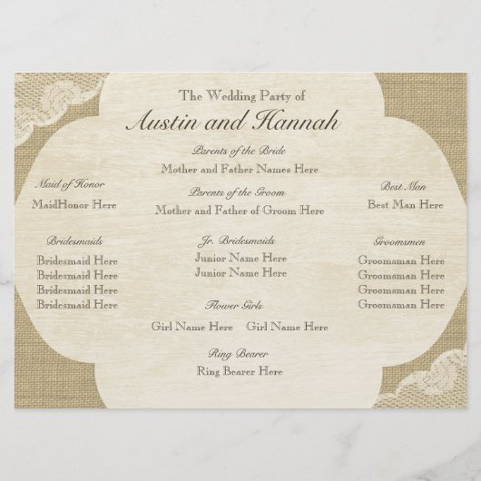  Kant en Burlap Huwelijksprogramma Kaart (Achterkant)