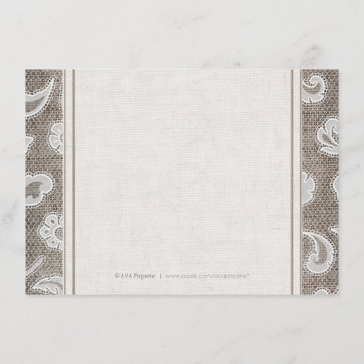 Kant en burlap land bruiloft accommodatie informatiekaartje (Achterkant)