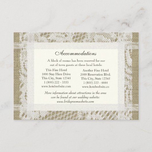 Kant en Burlap Look Routebeschrijving Invoegen Informatiekaartje (Voorkant)