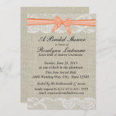 Kant en Burlap met Peach Bow Vrijgezellenfeest Kaart (Voorkant / Achterkant)