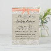 Kant en Burlap met Peach Bow Vrijgezellenfeest Kaart (Staand voorkant)