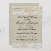 Kant en Burlap met Peach Bow Vrijgezellenfeest Kaart (Voorkant / Achterkant)