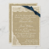  kant en Burlap Navy Blue Ribbon Kaart (Voorkant / Achterkant)