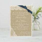  kant en Burlap Navy Blue Ribbon Kaart (Staand voorkant)