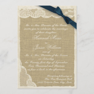  kant en Burlap Navy Blue Ribbon Kaart