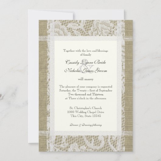  Kant en Burlap op viltpapier 7x5 bruiloft Kaart (Voorkant)