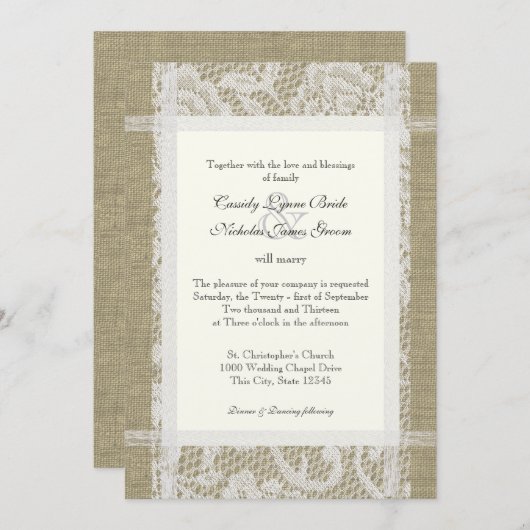 Kant en Burlap op viltpapier 7x5 bruiloft Kaart (Voorkant / Achterkant)