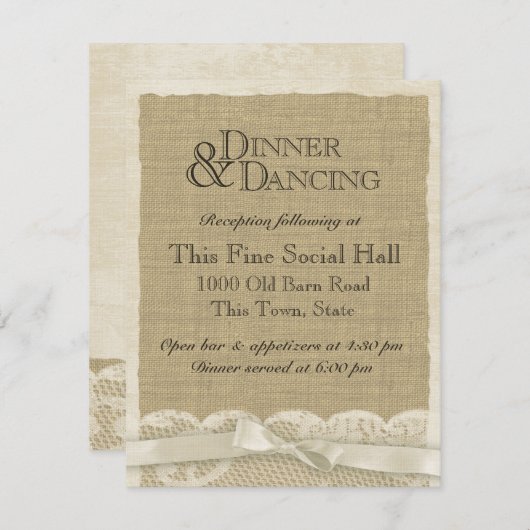 Kant en Burlap Receptie Kaart (Voorkant / Achterkant)