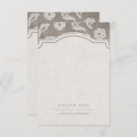 Kant en burlap rustiek land bruiloft dank u bedankkaart (Voorkant / Achterkant)