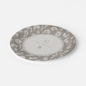 Kant en burlap rustiek land bruiloft monogram papieren bordje (Gekanteld)