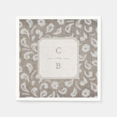 Kant en burlap rustiek land bruiloft monogram servetten (Voorkant)