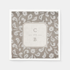 Kant en burlap rustiek land bruiloft monogram servetten
