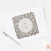 Kant en burlap rustiek land bruiloft monogram vierkante sticker (Envelop)