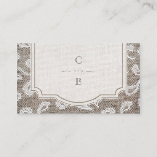 Kant en burlap rustiek land bruiloft plaats kaarte plaatskaartje (Achterkant)