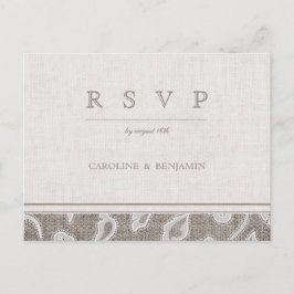 Kant en burlap rustiek land bruiloft RSVP Uitnodiging Briefkaart