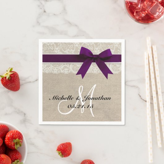 Kant en Burlap Rustieke bruiloft servet pruim (Insitu)