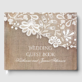 Kant en Burlap Rustieke Country Wedding Gastenboek
