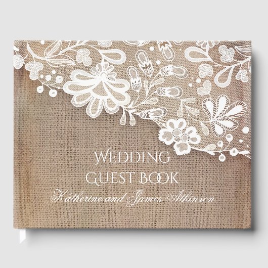 Kant en Burlap Rustieke Country Wedding Gastenboek (Voorkant)