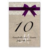 Kant en Burlap Rustieke Trouwtafel Kaart - Plum (Achterkant)