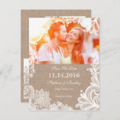  kant en Burlap Save the Date Briefkaart (Voorkant / Achterkant)